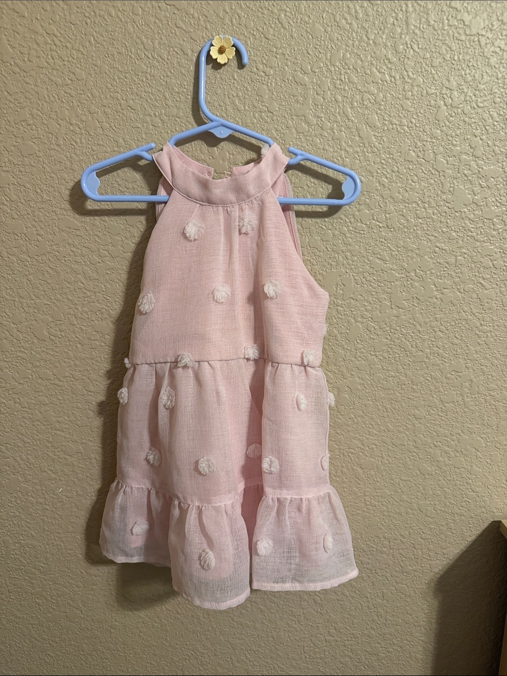 Girls Light Pink Pom-Pom Halter Sundress